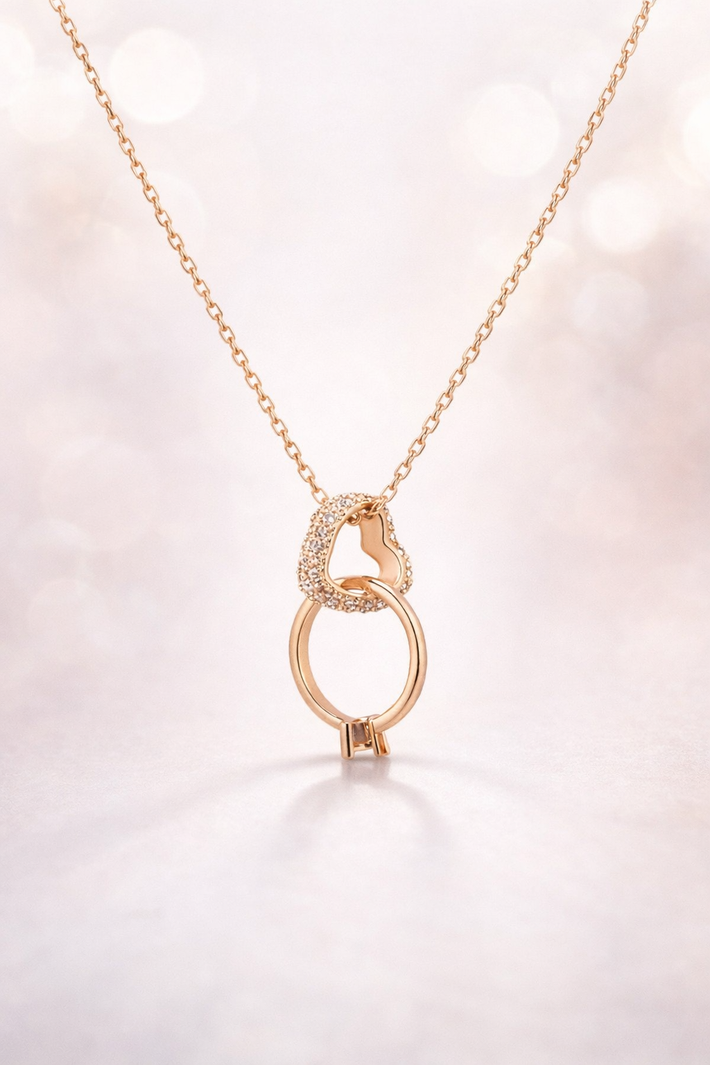Rose Gold Heart Pendant Necklace with Ring for Women | Waterproof Anti-Tarnish | Ira Jewels