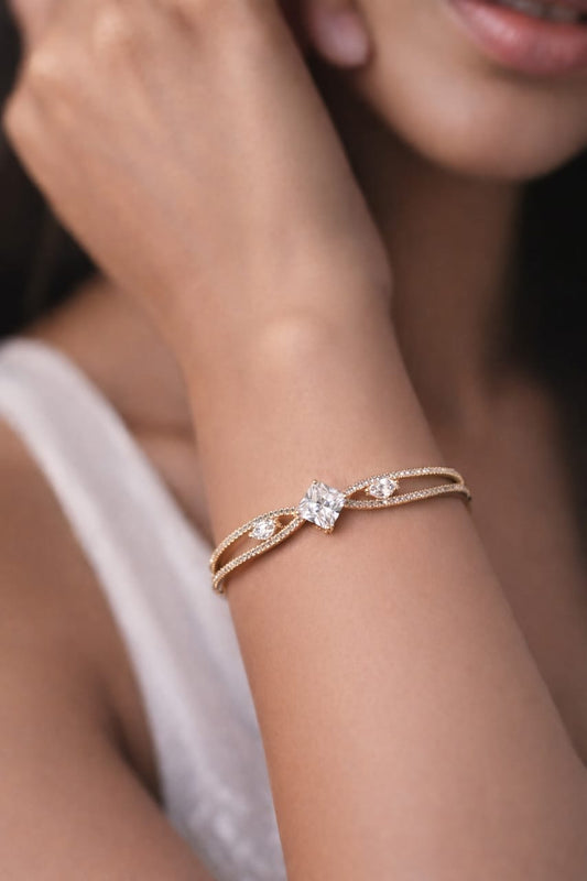 Princess Cut Crystal Bracelet Rose Gold | Sparkling Tennis Style Jewelry