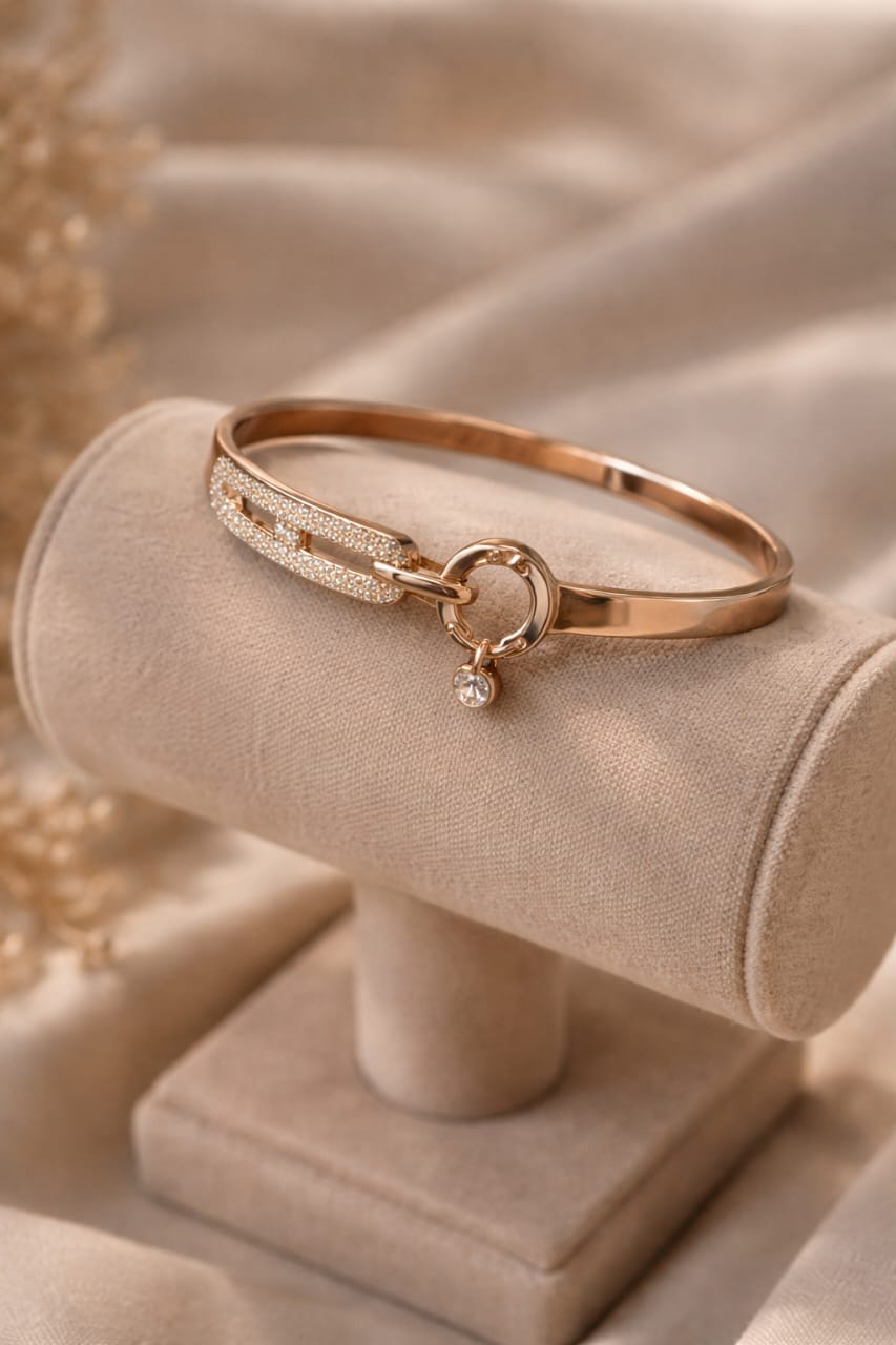 Anti Tarnish Rose Gold Plated Cuff Bracelet Chain Link Dainty Daily Wear”