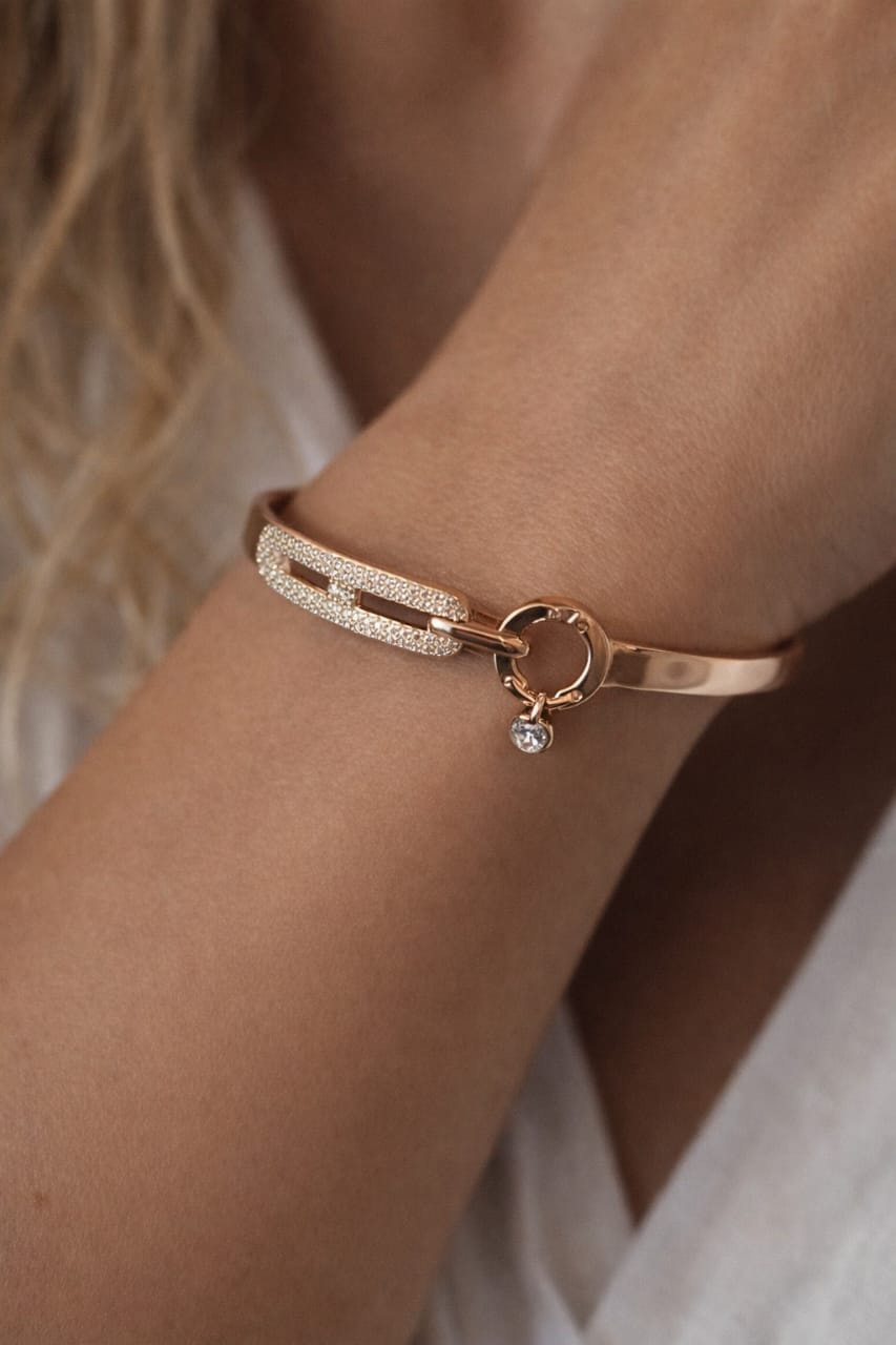 Anti Tarnish Rose Gold Plated Cuff Bracelet Chain Link Dainty Daily Wear”