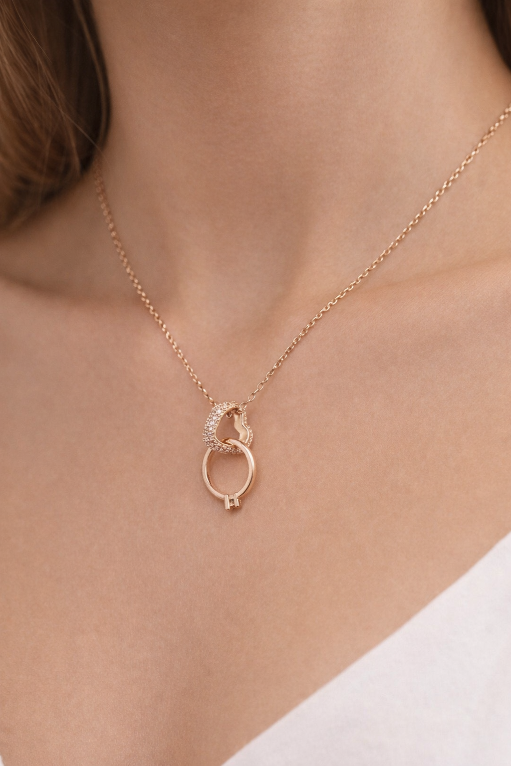 Rose Gold Heart Pendant Necklace with Ring for Women | Waterproof Anti-Tarnish | Ira Jewels