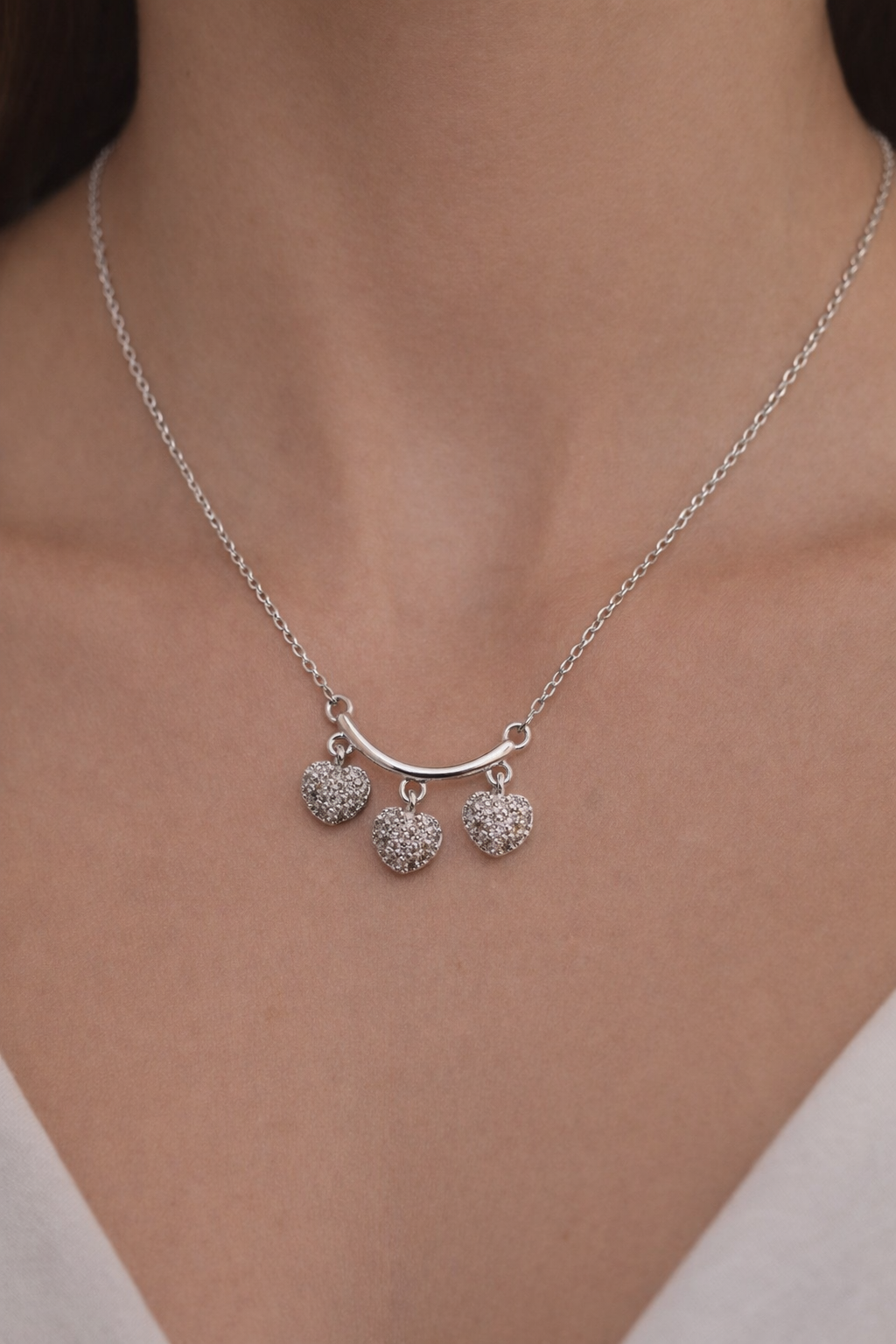 Anti Tarnish Silver Heart Necklace for Women – Valentine Gift Triple Heart Pendant (Waterproof)